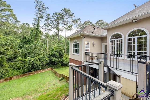 117 Richfield Cir, Kathleen, GA 31047 - wooden terrace featuring stairway and a lawn