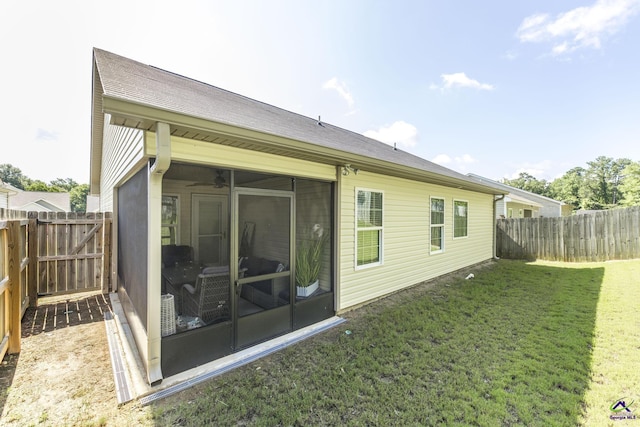 224 Allentown Ln, Macon, GA 31216 - rear view of property featuring a sunroom and a ceiling fan