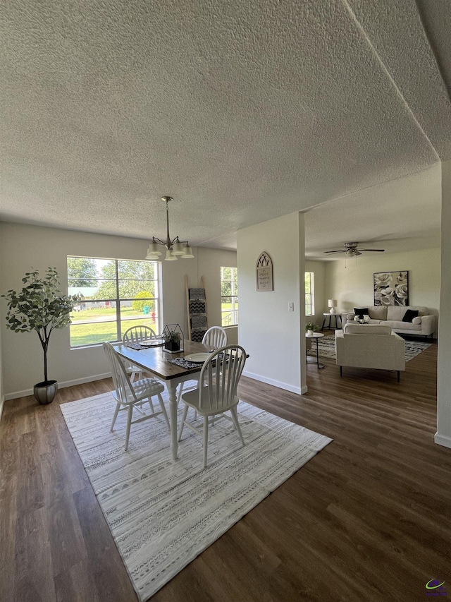 571 Duncan Ave, Unadilla, GA 31091 - dining room with a textured ceiling, plenty of natural light, baseboards, dark wood-style flooring, and a chandelier