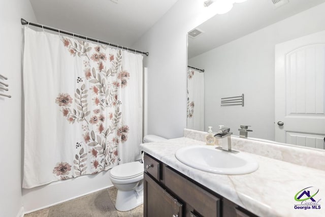 318 Flowing Meadows Dr, Bonaire, GA 31047 - full bathroom with vanity, toilet, and shower / tub combo