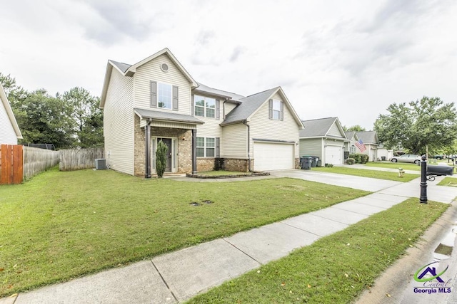 318 Flowing Meadows Dr, Bonaire, GA 31047 - traditional-style home featuring driveway, brick siding, central AC, and a garage