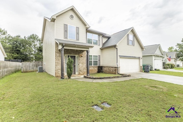 318 Flowing Meadows Dr, Bonaire, GA 31047 - traditional home featuring central AC, an attached garage, driveway, and brick siding