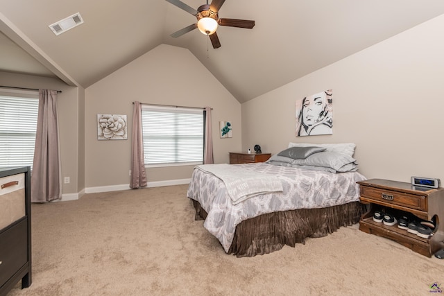230 Misty Valley Ln, Bonaire, GA 31005 - bedroom featuring lofted ceiling, light carpet, and ceiling fan
