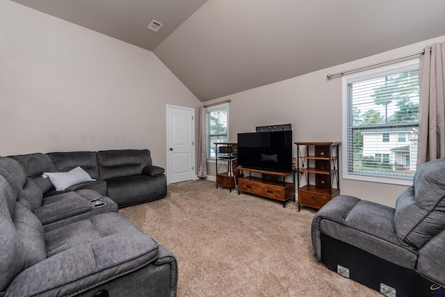 230 Misty Valley Ln, Bonaire, GA 31005 - carpeted living room featuring lofted ceiling
