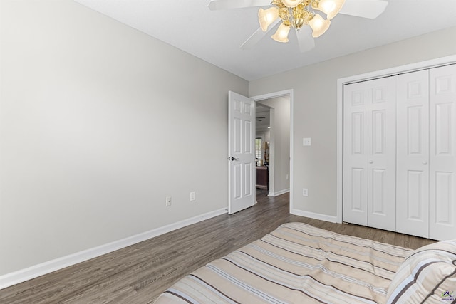 111 Venus Way, Bonaire, GA 31005 - unfurnished bedroom with wood finished floors, a closet, and a ceiling fan
