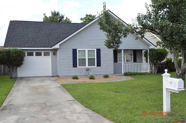 105 Eagles Landing Trl, Warner Robins, GA 31093 - view of front of property with a porch, an attached garage, concrete driveway, a front yard, and roof with shingles