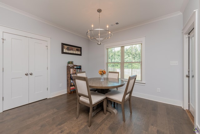 202 Brook Hollow Ct, Kathleen, GA 31047 - dining room featuring a chandelier, ornamental molding, and dark wood-type flooring