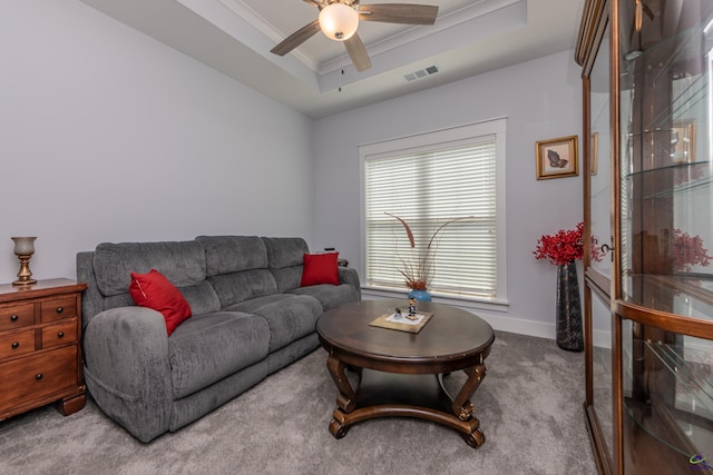 202 Brook Hollow Ct, Kathleen, GA 31047 - living area with carpet floors, a tray ceiling, and ceiling fan