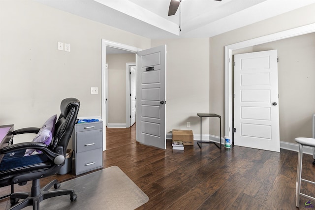 304 Kendall Ct, Perry, GA 31069 - home office with ceiling fan and dark wood-style floors