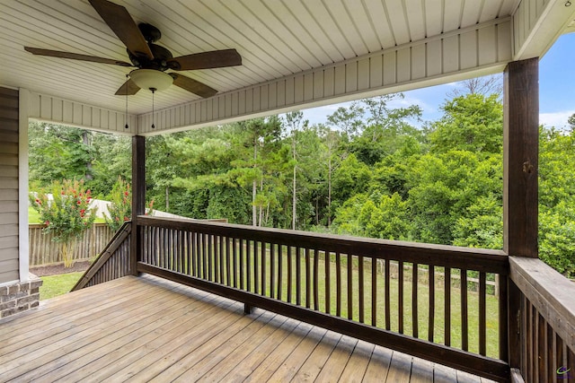 304 Kendall Ct, Perry, GA 31069 - wooden terrace with ceiling fan and a fenced backyard