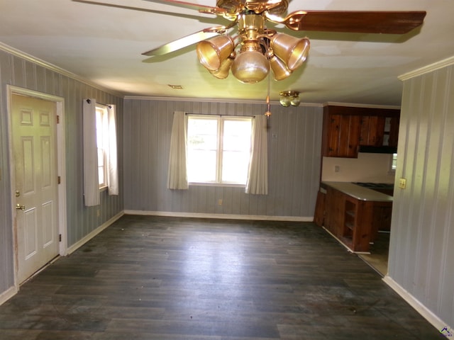 9533 US Highway 80 W, Culloden, GA 31016 - unfurnished dining area with crown molding, dark wood-style floors, and ceiling fan