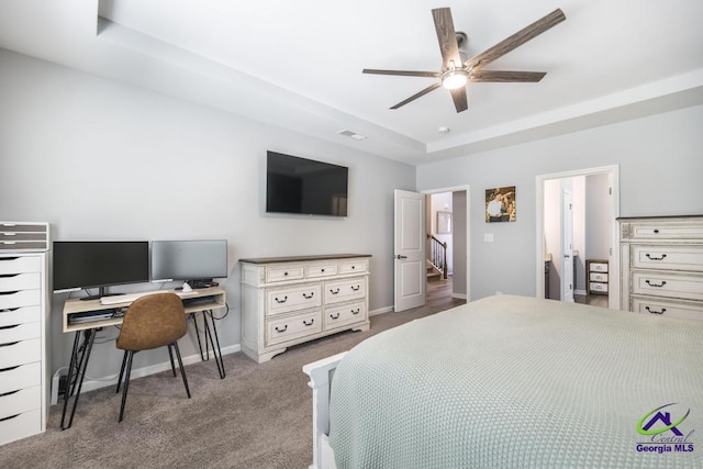 501 Adirondac Way, Bonaire, GA 31005 - carpeted bedroom featuring a raised ceiling, a desk, and ceiling fan