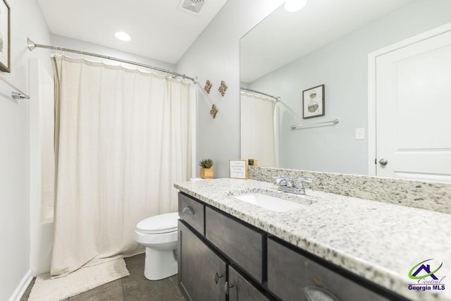 501 Adirondac Way, Bonaire, GA 31005 - bathroom with vanity, tile patterned floors, and shower / bath combo