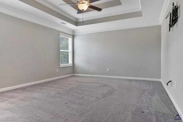 104 Taylor Leigh Ct, Kathleen, GA 31047 - spare room featuring crown molding, a raised ceiling, a ceiling fan, and carpet floors