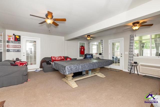 222 Duke Ln, Kathleen, GA 31047 - carpeted bedroom with french doors, access to outside, ceiling fan, and an AC wall unit