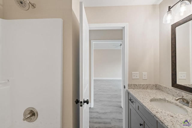 219 Christine Cir, Perry, GA 31069 - bathroom with vanity, a shower, and wood finished floors