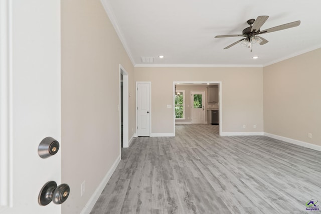 219 Christine Cir, Perry, GA 31069 - spare room with light wood-style floors, crown molding, ceiling fan, and recessed lighting