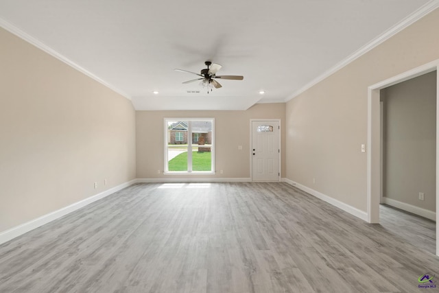 219 Christine Cir, Perry, GA 31069 - unfurnished living room featuring ceiling fan, ornamental molding, light wood finished floors, and recessed lighting