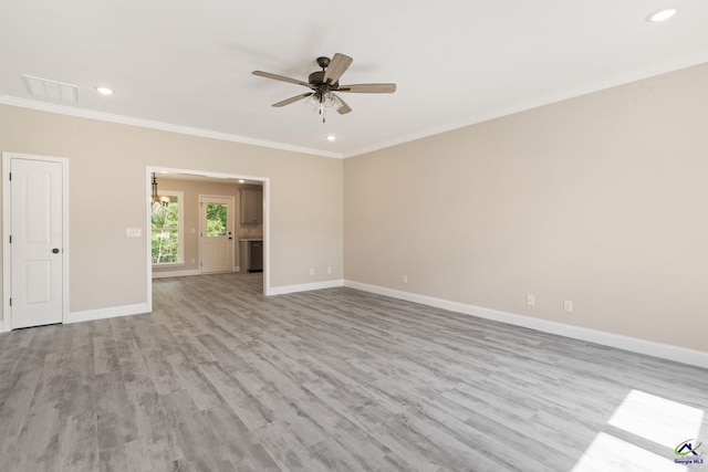 219 Christine Cir, Perry, GA 31069 - unfurnished room with a ceiling fan, crown molding, recessed lighting, and light wood-style floors