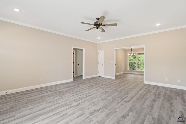 219 Christine Cir, Perry, GA 31069 - empty room featuring ornamental molding, a ceiling fan, recessed lighting, and light wood-style floors