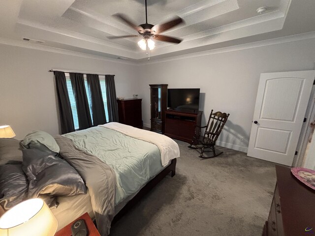 400 Rustic Live Oak Trl, Bonaire, GA 31005 - bedroom featuring a raised ceiling, carpet flooring, ceiling fan, and crown molding
