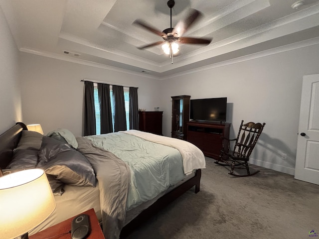 400 Rustic Live Oak Trl, Bonaire, GA 31005 - carpeted bedroom with a tray ceiling, ornamental molding, and ceiling fan