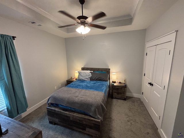 400 Rustic Live Oak Trl, Bonaire, GA 31005 - bedroom with carpet, a raised ceiling, and ceiling fan