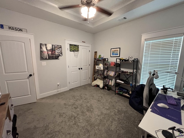 400 Rustic Live Oak Trl, Bonaire, GA 31005 - carpeted office featuring ceiling fan and a raised ceiling