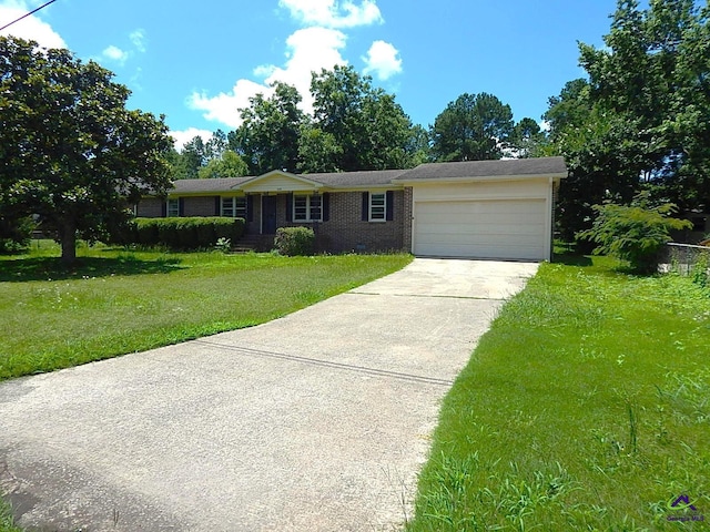 3498 Sandy Cir, Macon, GA 31216 - single story home with a garage, concrete driveway, brick siding, and a front lawn