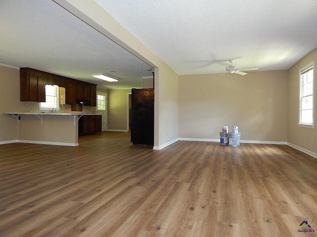 3498 Sandy Cir, Macon, GA 31216 - unfurnished living room with wood finished floors, healthy amount of natural light, and a ceiling fan