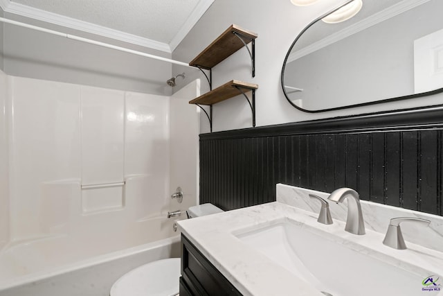 109 S Hiley Ct, Bonaire, GA 31005 - full bathroom featuring ornamental molding, shower / tub combination, vanity, and a textured ceiling