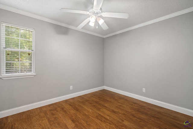 109 S Hiley Ct, Bonaire, GA 31005 - empty room featuring dark wood-style flooring, ceiling fan, crown molding, and a textured ceiling