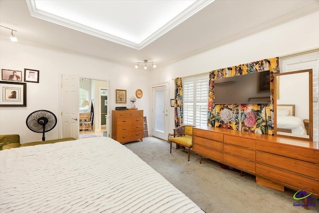 1414 Park Ave, Perry, GA 31069 - carpeted bedroom with ornamental molding, multiple windows, access to outside, and rail lighting