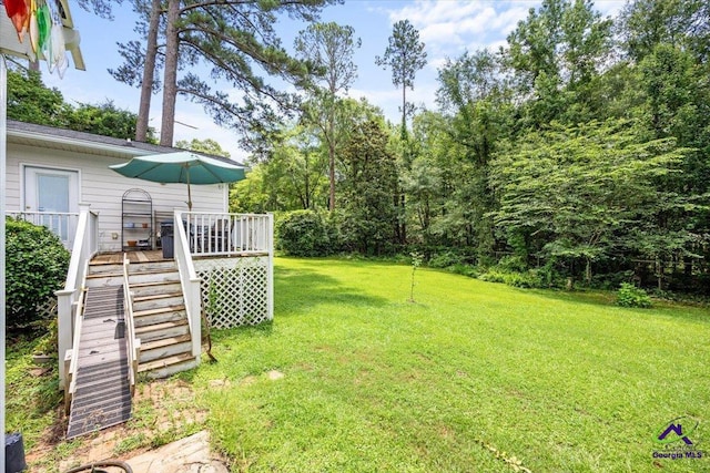 1414 Park Ave, Perry, GA 31069 - view of grassy yard with stairs and a deck