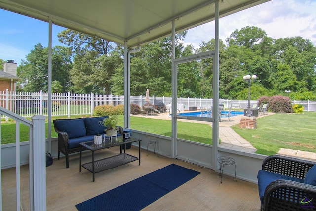 100 Scarlett Dr, Warner Robins, GA 31088 - sunroom featuring an outdoor hangout area and view of wooded area
