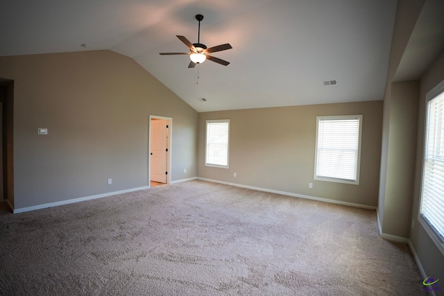 133 W River Cane Run, Perry, GA 31069 - spare room with vaulted ceiling, ceiling fan, carpet, and healthy amount of natural light