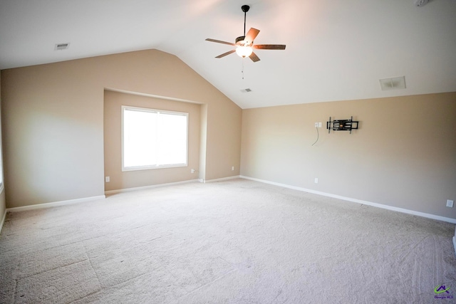 133 W River Cane Run, Perry, GA 31069 - spare room with a ceiling fan, lofted ceiling, and light carpet