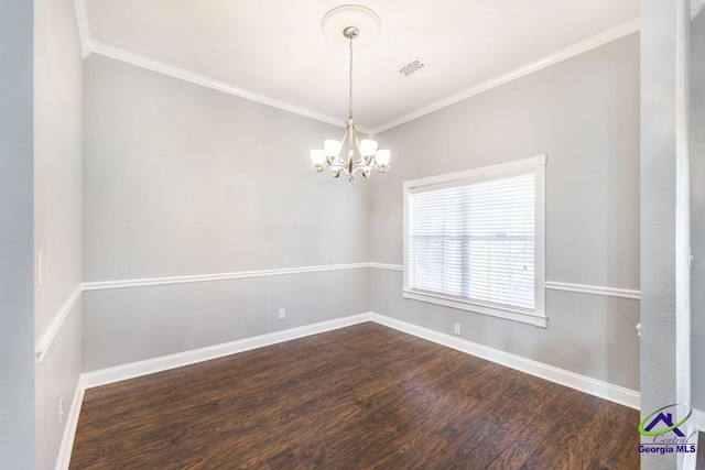 310 Woods Edge Way, Warner Robins, GA 31088 - unfurnished room featuring dark wood finished floors, a chandelier, and ornamental molding