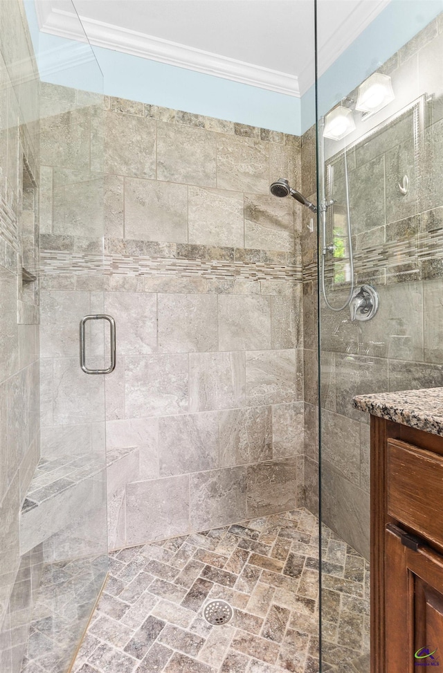 113 Chestnut Rd, Warner Robins, GA 31088 - full bathroom with a stall shower, crown molding, and vanity