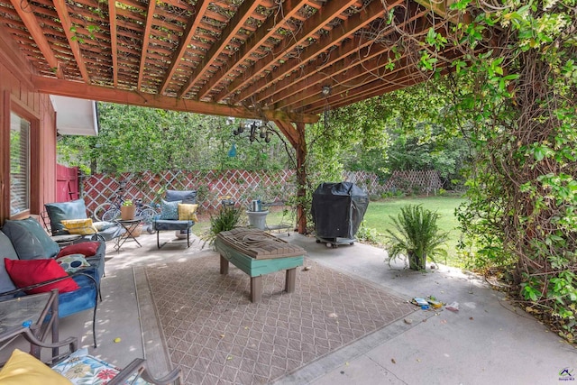 113 Chestnut Rd, Warner Robins, GA 31088 - fenced backyard with area for grilling, a pergola, and a patio area