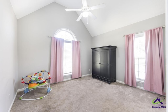 546 Grove Ln, Kathleen, GA 31047 - rec room with vaulted ceiling, healthy amount of natural light, carpet, and a ceiling fan