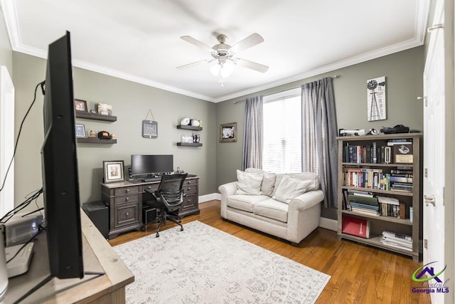109 Black Oak Ct, Byron, GA 31008 - office featuring crown molding, wood finished floors, and ceiling fan