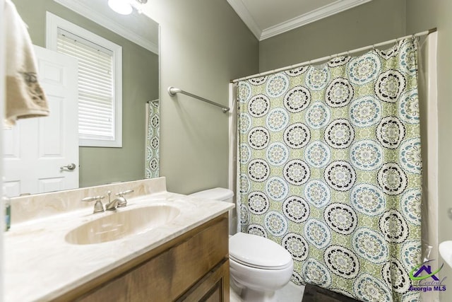 109 Black Oak Ct, Byron, GA 31008 - full bathroom featuring vanity, ornamental molding, and curtained shower