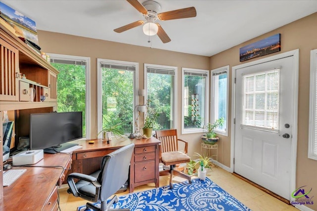 574 Shadow Moss Dr, Macon, GA 31204 - office area with ceiling fan and light tile patterned flooring