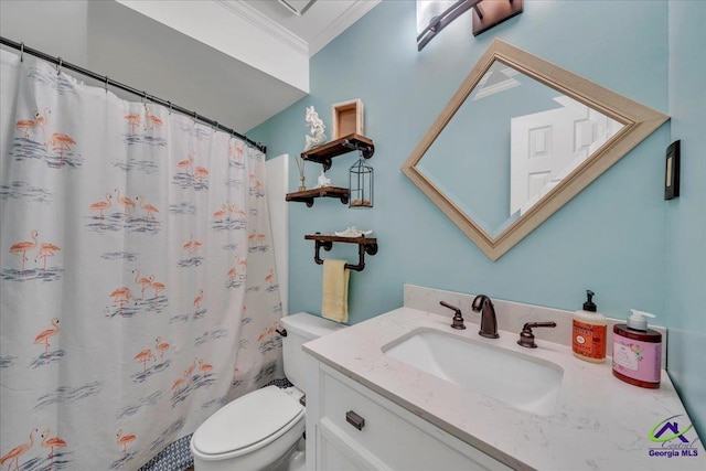 574 Shadow Moss Dr, Macon, GA 31204 - full bath with vanity, crown molding, and a shower with shower curtain