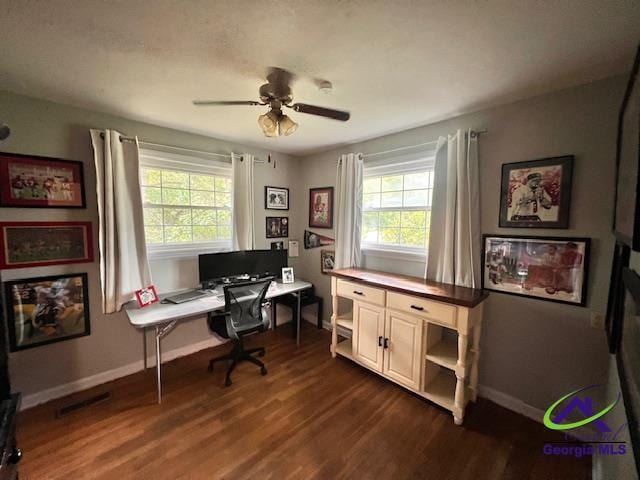 234 Briarcliff Rd, Warner Robins, GA 31088 - office area featuring dark wood finished floors and a ceiling fan