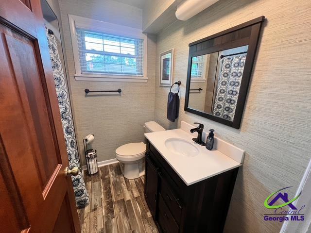 234 Briarcliff Rd, Warner Robins, GA 31088 - full bathroom with vanity, wood finished floors, and a shower with curtain
