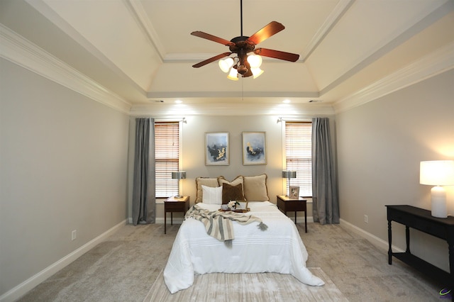 217 Wilsons Creek Bnd, Bonaire, GA 31005 - carpeted bedroom featuring crown molding, a raised ceiling, and ceiling fan