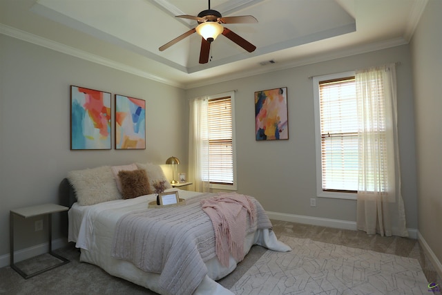 217 Wilsons Creek Bnd, Bonaire, GA 31005 - bedroom featuring a raised ceiling, light carpet, multiple windows, and ornamental molding