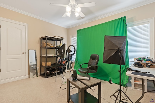 513 Litchfield, Macon, GA 31220 - carpeted office with crown molding and ceiling fan